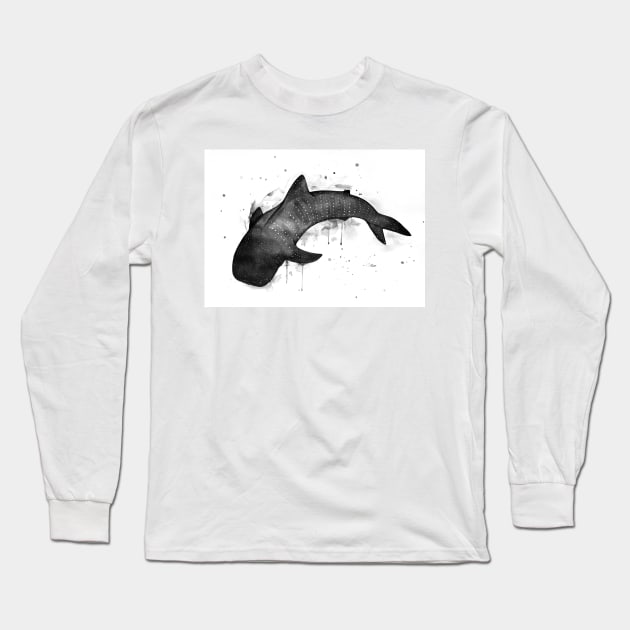 Whale shark, black and white Long Sleeve T-Shirt by Luba_Ost